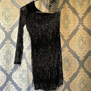 One shoulder sparkle fringe homecoming dress